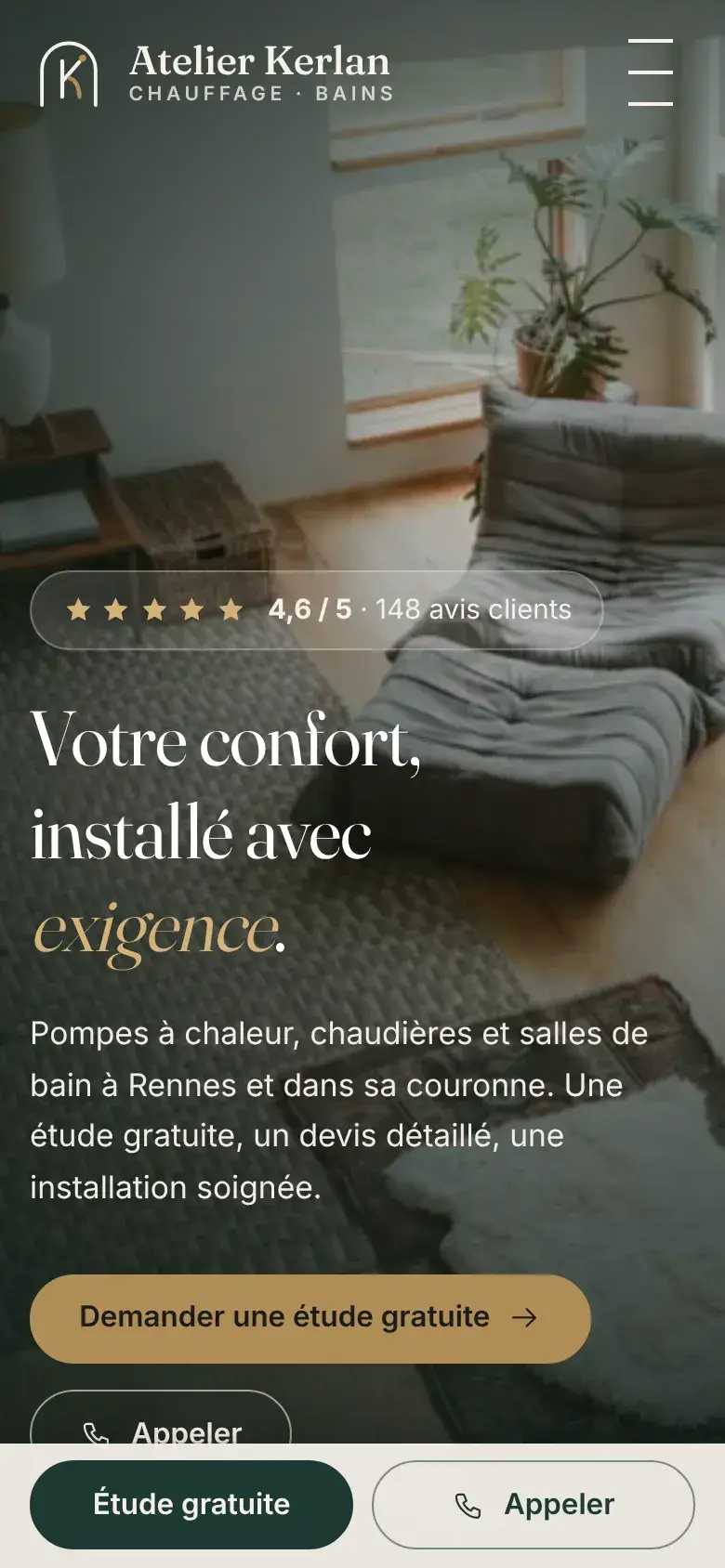 Haut de la page d'accueil du projet modèle Atelier Kerlan, sur téléphone