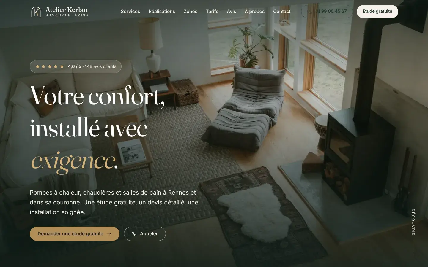 Haut de la page d'accueil du projet modèle Atelier Kerlan, sur ordinateur