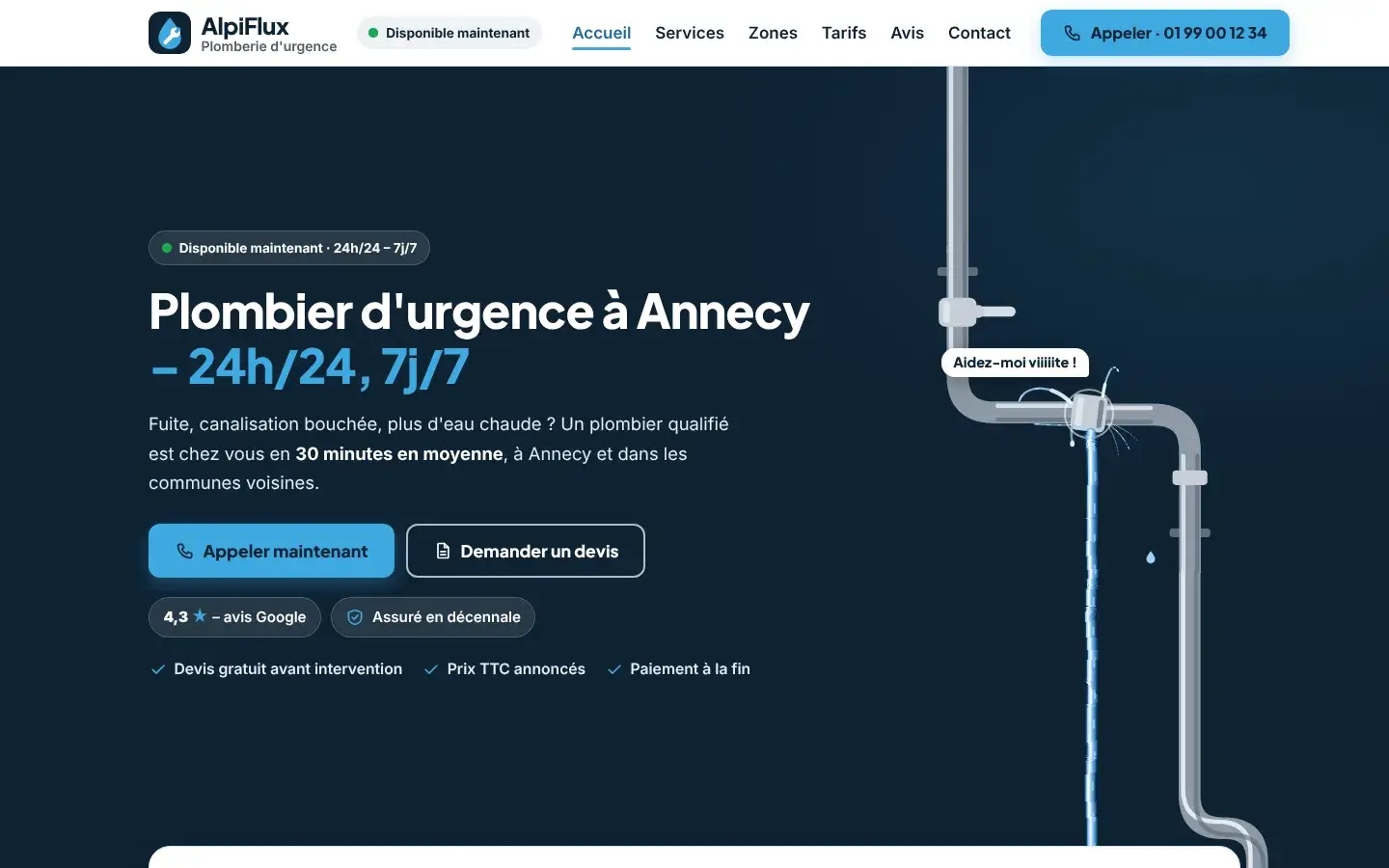 Haut de la page d'accueil du projet modèle AlpiFlux, sur ordinateur